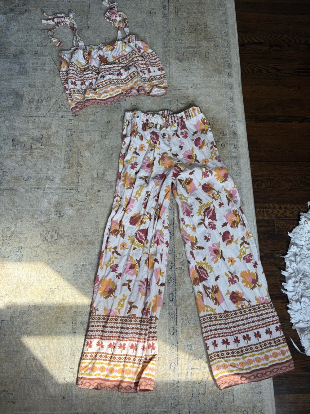 Good Luck Gem Pink & Mustard Floral Wide-Leg Pants